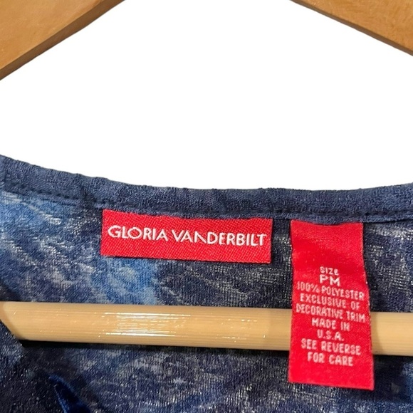 Vintage Gloria Vanderbilt Petite Medium Sheer Top Blouse 3/4th Sleeves Blue 90s - Picture 6 of 6
